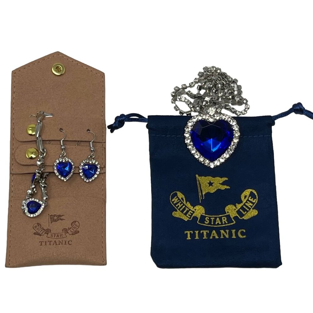 Titanic Heart of the Ocean Jewelry Set Necklace, Earrings & Bracelet, Organizer